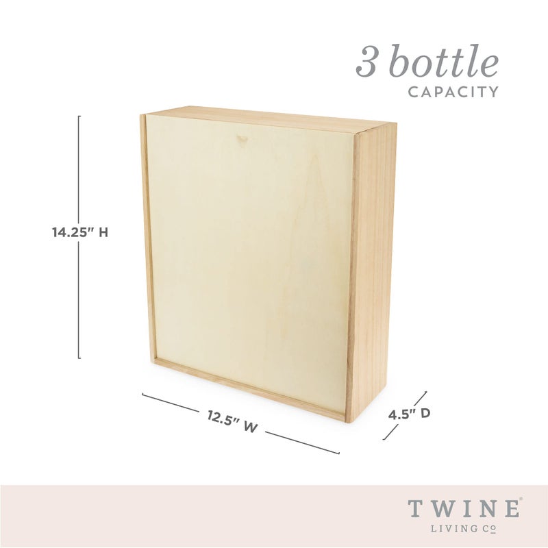 Twine Paulownia Wood Wine Box with Sliding Lid, Fits 3 Standard Wines or Champagne Bottles, Festive Wine Gift Box with Packing Straw for Holidays, Celebrations, Parties, Housewarming Gifts - Image 3
